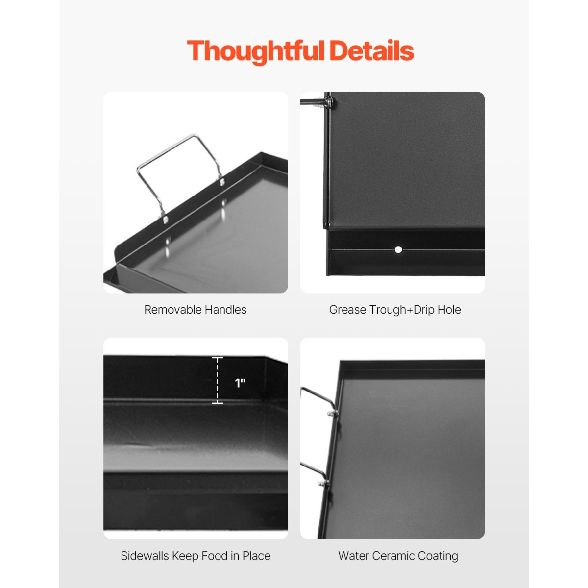 Σχάρα από ανθρακούχο χάλυβα VEVOR, 24x16 ιντσών Universal Flat Top Ορθογώνιο Πιάτο, Ψησταριά υγραερίου για ψησταριά BBQ, Teppanyaki, Φορητά Οικογενειακά Μαγειρικά Σκεύη με Χερούλι, για Camping Tailgating Party