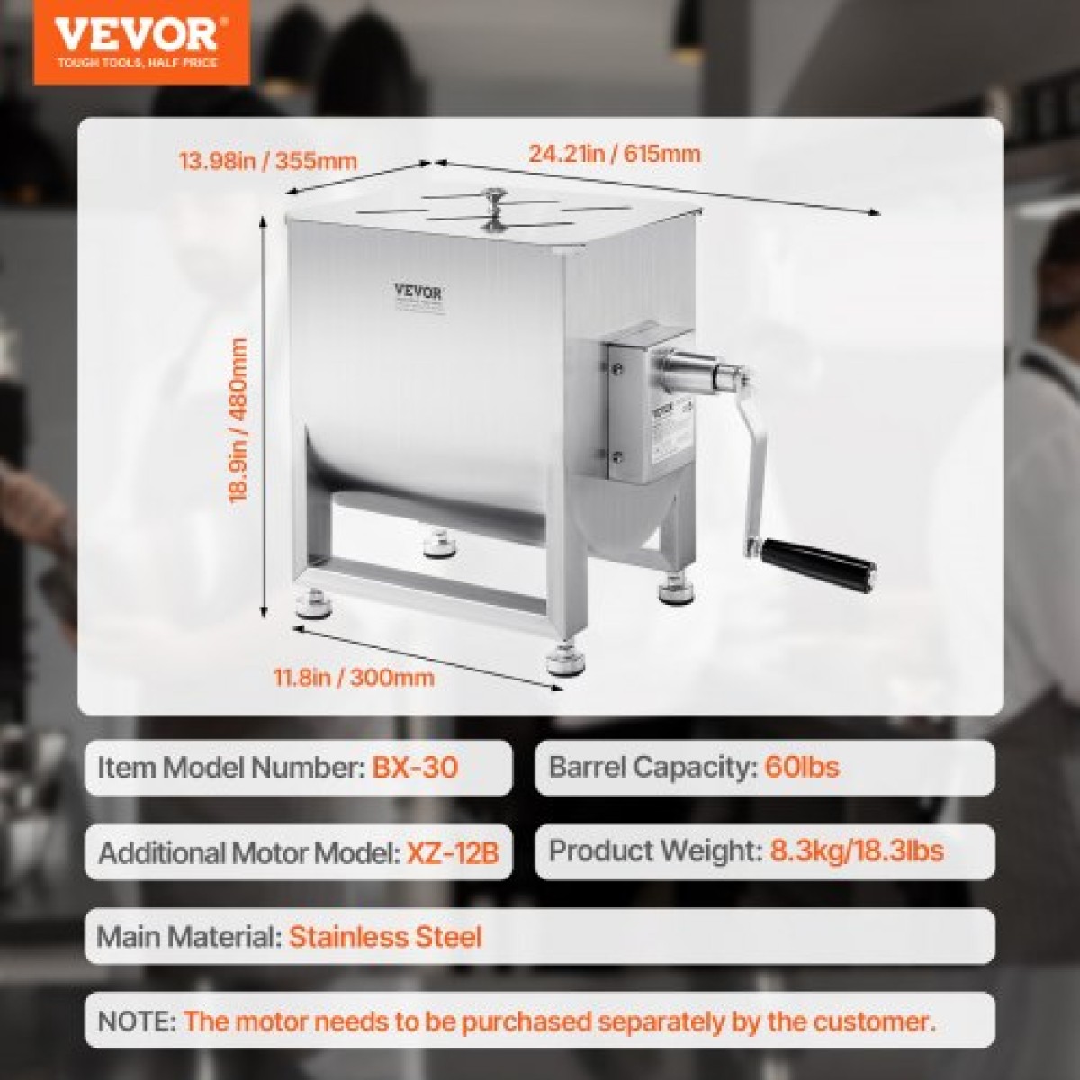 Χειροκίνητος αναδευτήρας κρέατος VEVOR, Εξοπλισμός Επεξεργασίας Κρέατος Σταθερής Δεξαμενής 60 λίτρων (Ανάμιξη Max 60 LBS για κρέας), Μίξερ κρέατος από ανοξείδωτο χάλυβα, Μηχάνημα ανάμειξης λουκάνικων με μειωτήρα ταχυτήτων με λαβή καπακιού, μίξερ χειρός μο
