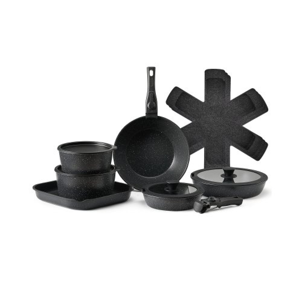 VEVOR 17 Piece Pots and Pans Set Granite Nonstick Kitchen Cookware Black