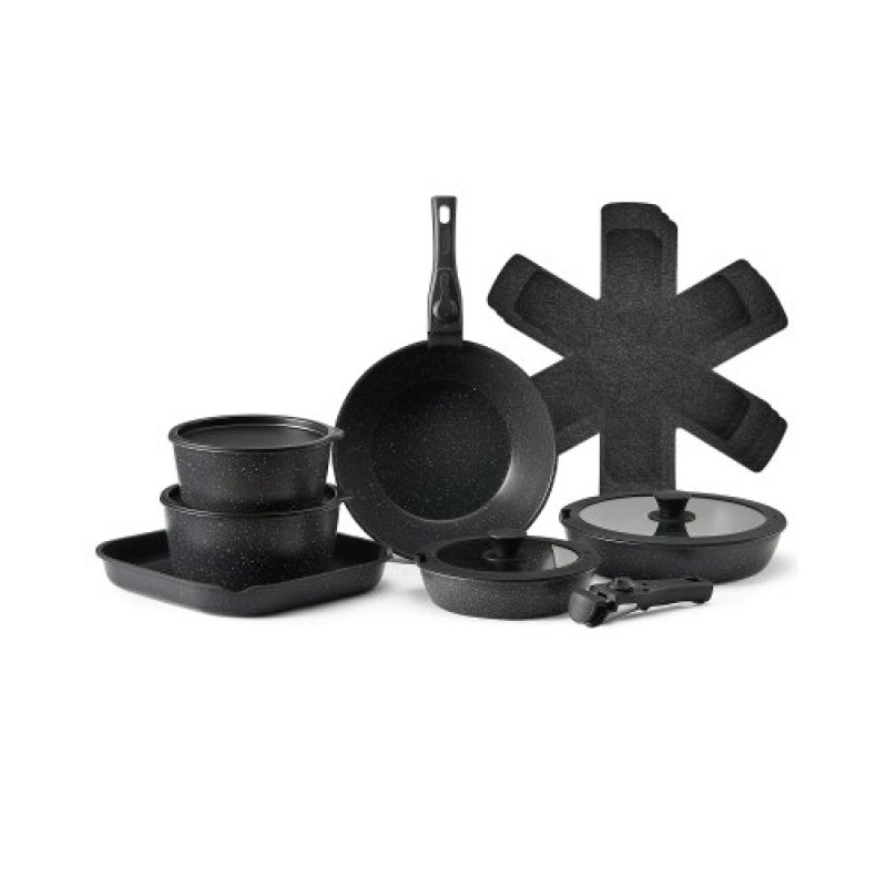 VEVOR 17 Piece Pots and Pans Set Granite Nonstick Kitchen Cookware Black