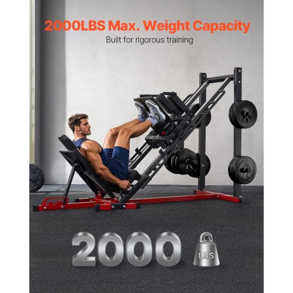 Μηχάνημα VEVOR Leg Press Hack Squat, Ρυθμιζόμενο σύνθετο πρέσας ποδιών με γραμμικό ρουλεμάν και αποθήκευση βάρους, ειδικό κάτω μέρος του σώματος για γυμναστήριο στο σπίτι, εξοπλισμός άσκησης ποδιών για τετρακέφαλους, οπίσθιους μηριαίους, γλουτούς, γάμπα
