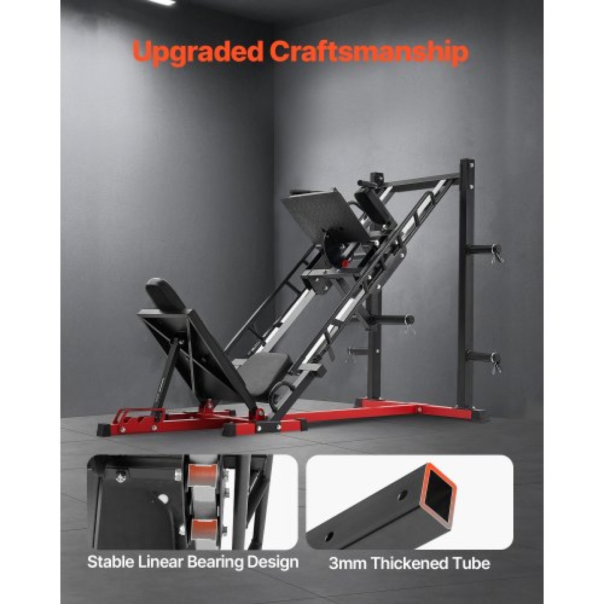 Μηχάνημα VEVOR Leg Press Hack Squat, Ρυθμιζόμενο σύνθετο πρέσας ποδιών με γραμμικό ρουλεμάν και αποθήκευση βάρους, ειδικό κάτω μέρος του σώματος για γυμναστήριο στο σπίτι, εξοπλισμός άσκησης ποδιών για τετρακέφαλους, οπίσθιους μηριαίους, γλουτούς, γάμπα