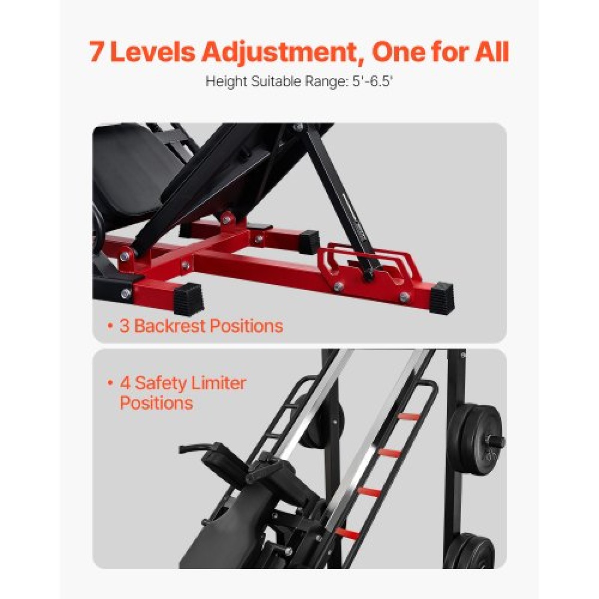 Μηχάνημα VEVOR Leg Press Hack Squat, Ρυθμιζόμενο σύνθετο πρέσας ποδιών με γραμμικό ρουλεμάν και αποθήκευση βάρους, ειδικό κάτω μέρος του σώματος για γυμναστήριο στο σπίτι, εξοπλισμός άσκησης ποδιών για τετρακέφαλους, οπίσθιους μηριαίους, γλουτούς, γάμπα