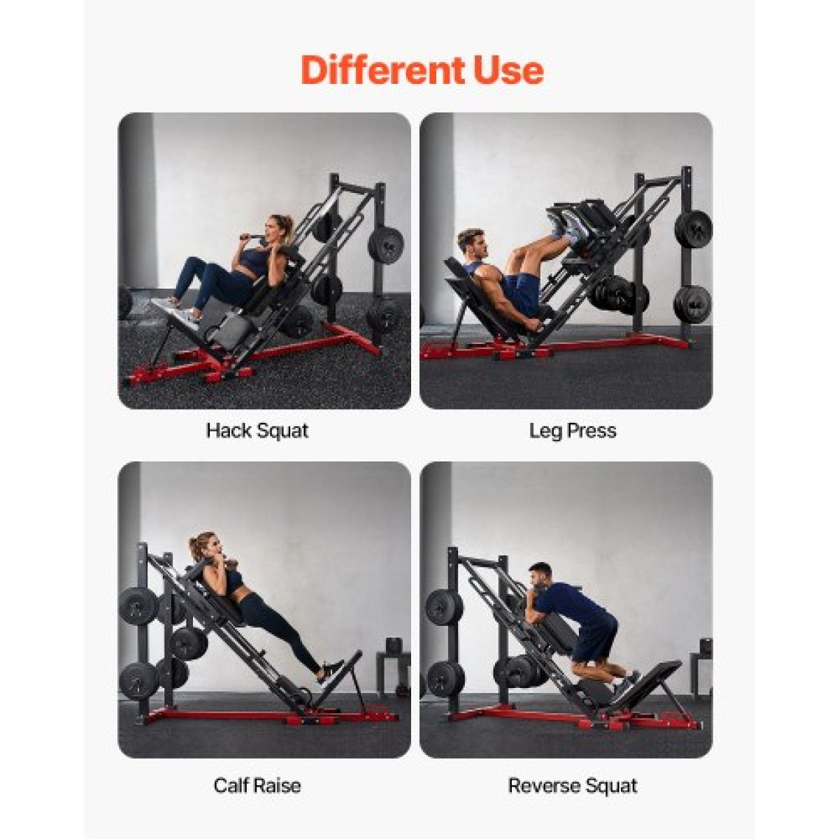 Μηχάνημα VEVOR Leg Press Hack Squat, Ρυθμιζόμενο σύνθετο πρέσας ποδιών με γραμμικό ρουλεμάν και αποθήκευση βάρους, ειδικό κάτω μέρος του σώματος για γυμναστήριο στο σπίτι, εξοπλισμός άσκησης ποδιών για τετρακέφαλους, οπίσθιους μηριαίους, γλουτούς, γάμπα