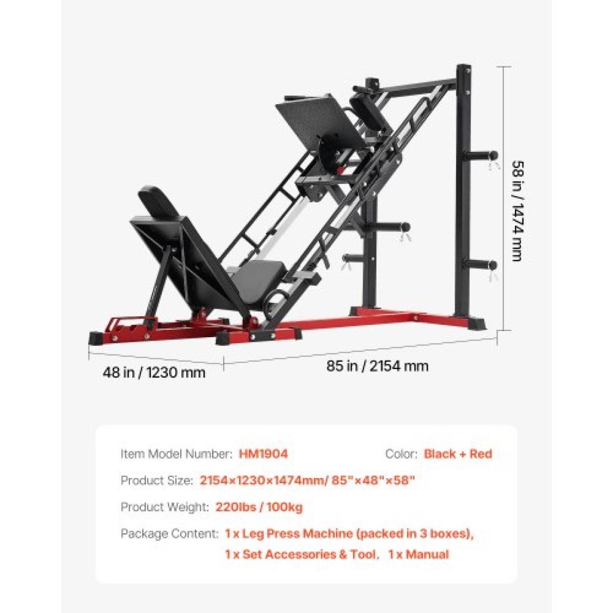 Μηχάνημα VEVOR Leg Press Hack Squat, Ρυθμιζόμενο σύνθετο πρέσας ποδιών με γραμμικό ρουλεμάν και αποθήκευση βάρους, ειδικό κάτω μέρος του σώματος για γυμναστήριο στο σπίτι, εξοπλισμός άσκησης ποδιών για τετρακέφαλους, οπίσθιους μηριαίους, γλουτούς, γάμπα