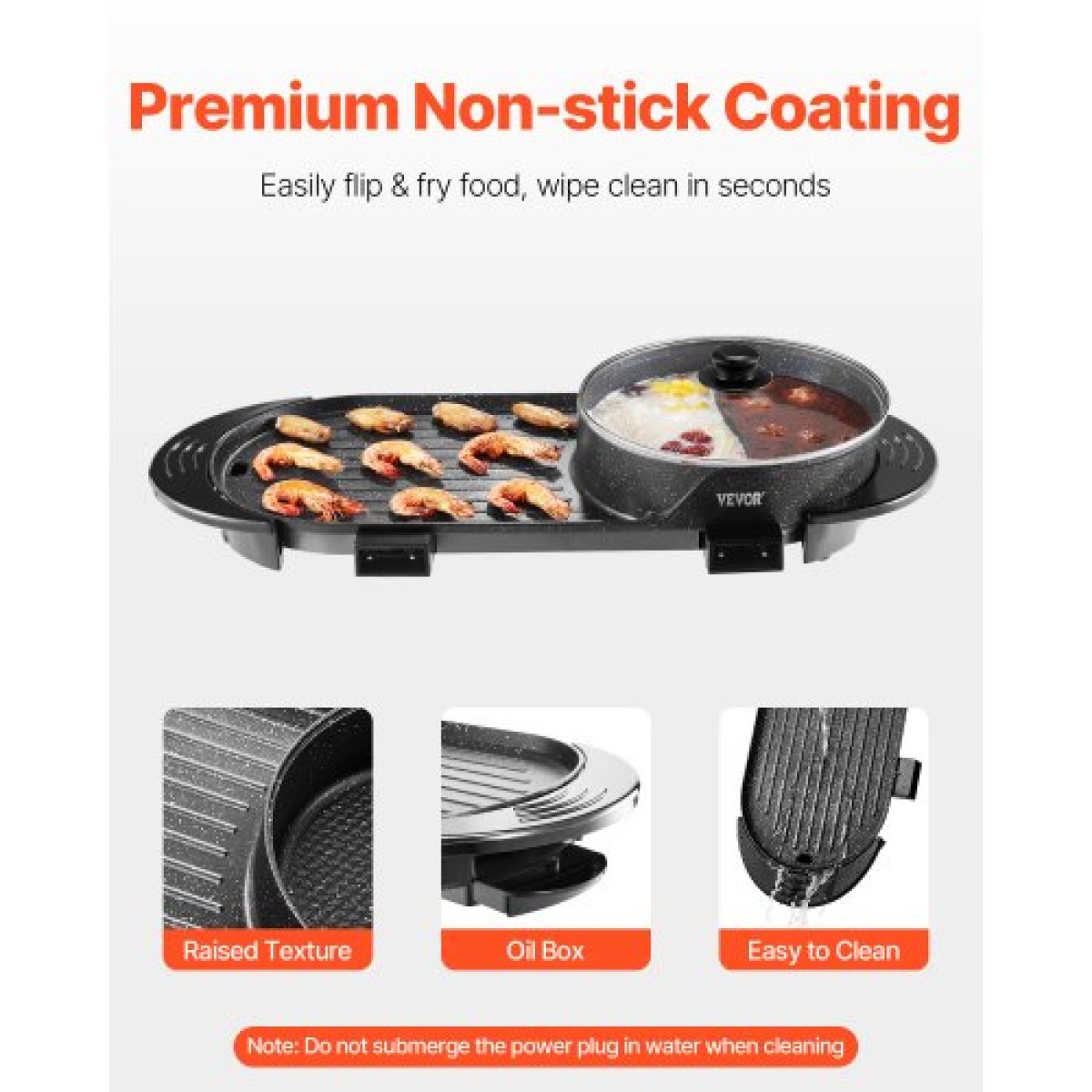 VEVOR Hot Pot with Grill, 2-in-1 2-in-1 Electric Smokeless Grill and Hot Pot, Κορεατικό BBQ Shabu Shabu Hotpot με ξεχωριστό διπλό έλεγχο θερμοκρασίας, αντικολλητικό τηγάνι, για 1-6 άτομα Οικογενειακό δείπνο