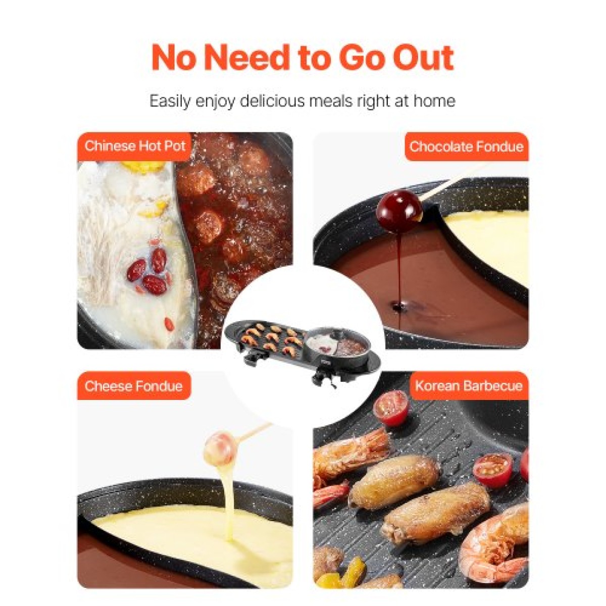 VEVOR Hot Pot with Grill, 2-in-1 2-in-1 Electric Smokeless Grill and Hot Pot, Κορεατικό BBQ Shabu Shabu Hotpot με ξεχωριστό διπλό έλεγχο θερμοκρασίας, αντικολλητικό τηγάνι, για 1-6 άτομα Οικογενειακό δείπνο