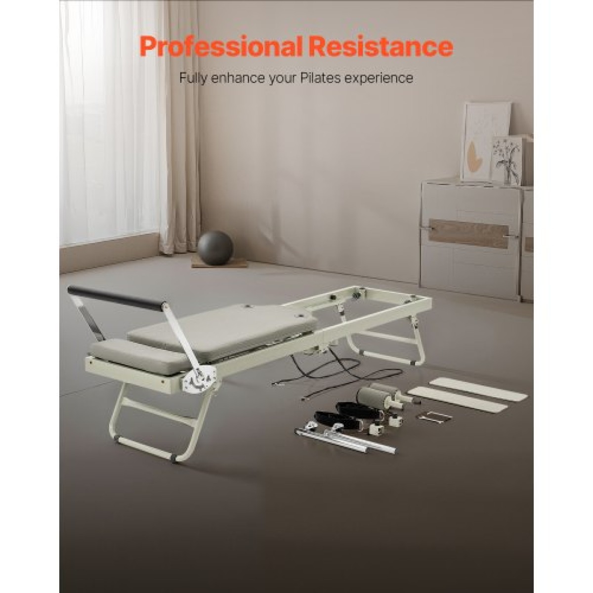 VEVOR Πτυσσόμενο Pilates Reformer, Μηχάνημα προπόνησης Pilates για χρήση στο στούντιο στο σπίτι στο γυμναστήριο, κρεβάτι Pilates με διπλή αντίσταση-ελατήριο & κορδόνι, σετ Reformer για προχωρημένους χρήστες και αρχάριους, έως 400 LBS