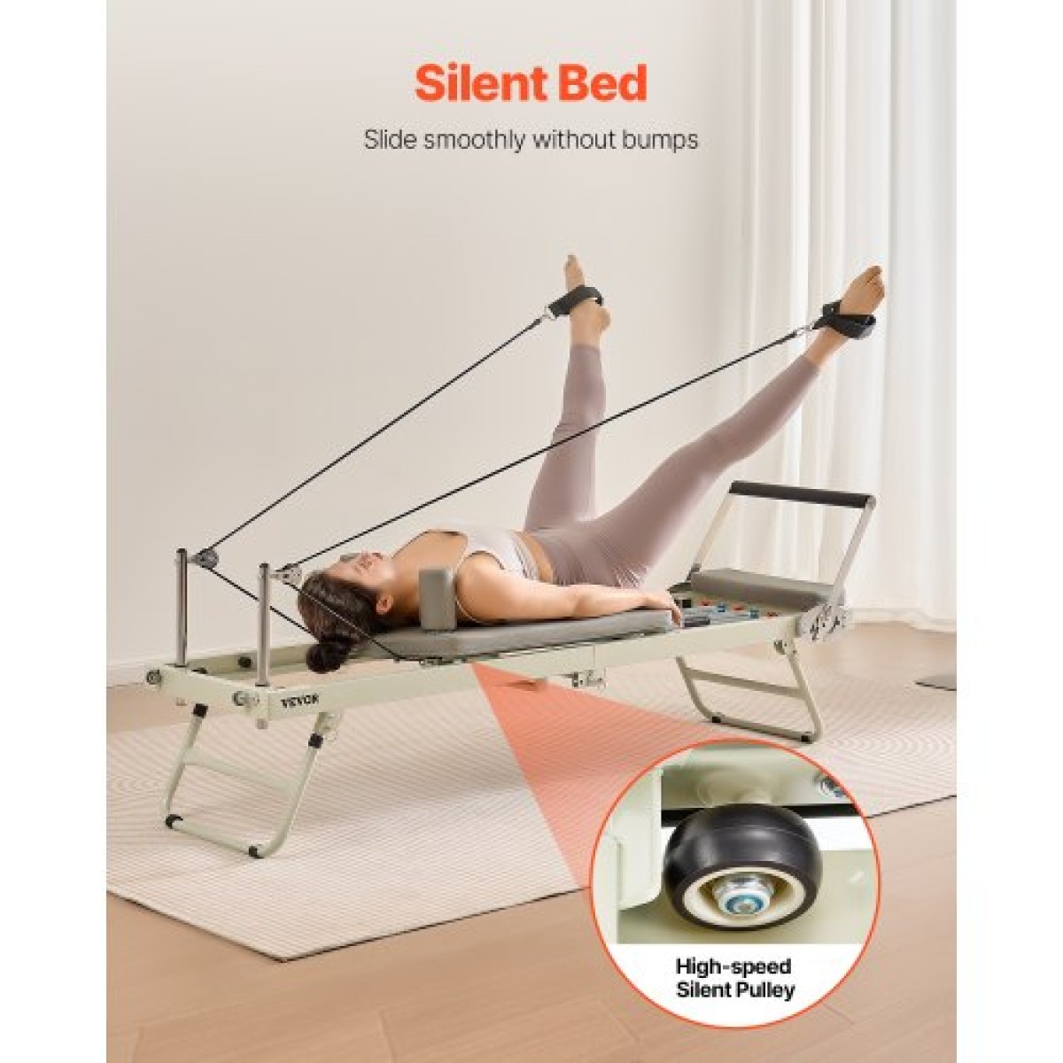 VEVOR Πτυσσόμενο Pilates Reformer, Μηχάνημα προπόνησης Pilates για χρήση στο στούντιο στο σπίτι στο γυμναστήριο, κρεβάτι Pilates με διπλή αντίσταση-ελατήριο & κορδόνι, σετ Reformer για προχωρημένους χρήστες και αρχάριους, έως 400 LBS