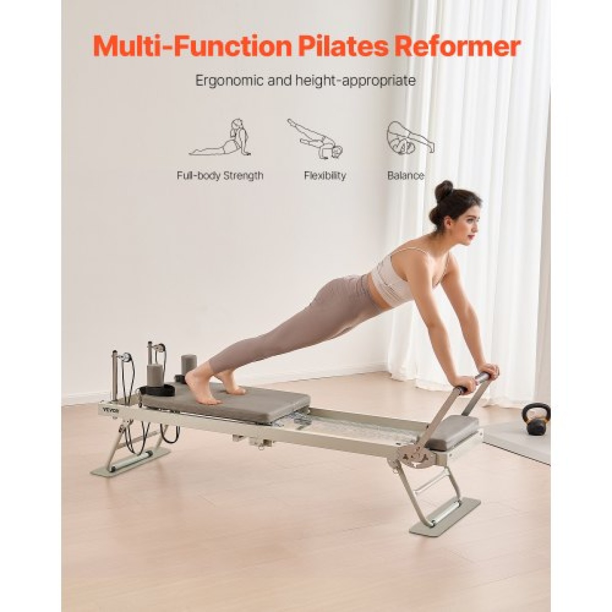 VEVOR Πτυσσόμενο Pilates Reformer, Μηχάνημα προπόνησης Pilates για χρήση στο στούντιο στο σπίτι στο γυμναστήριο, κρεβάτι Pilates με διπλή αντίσταση-ελατήριο & κορδόνι, σετ Reformer για προχωρημένους χρήστες και αρχάριους, έως 400 LBS