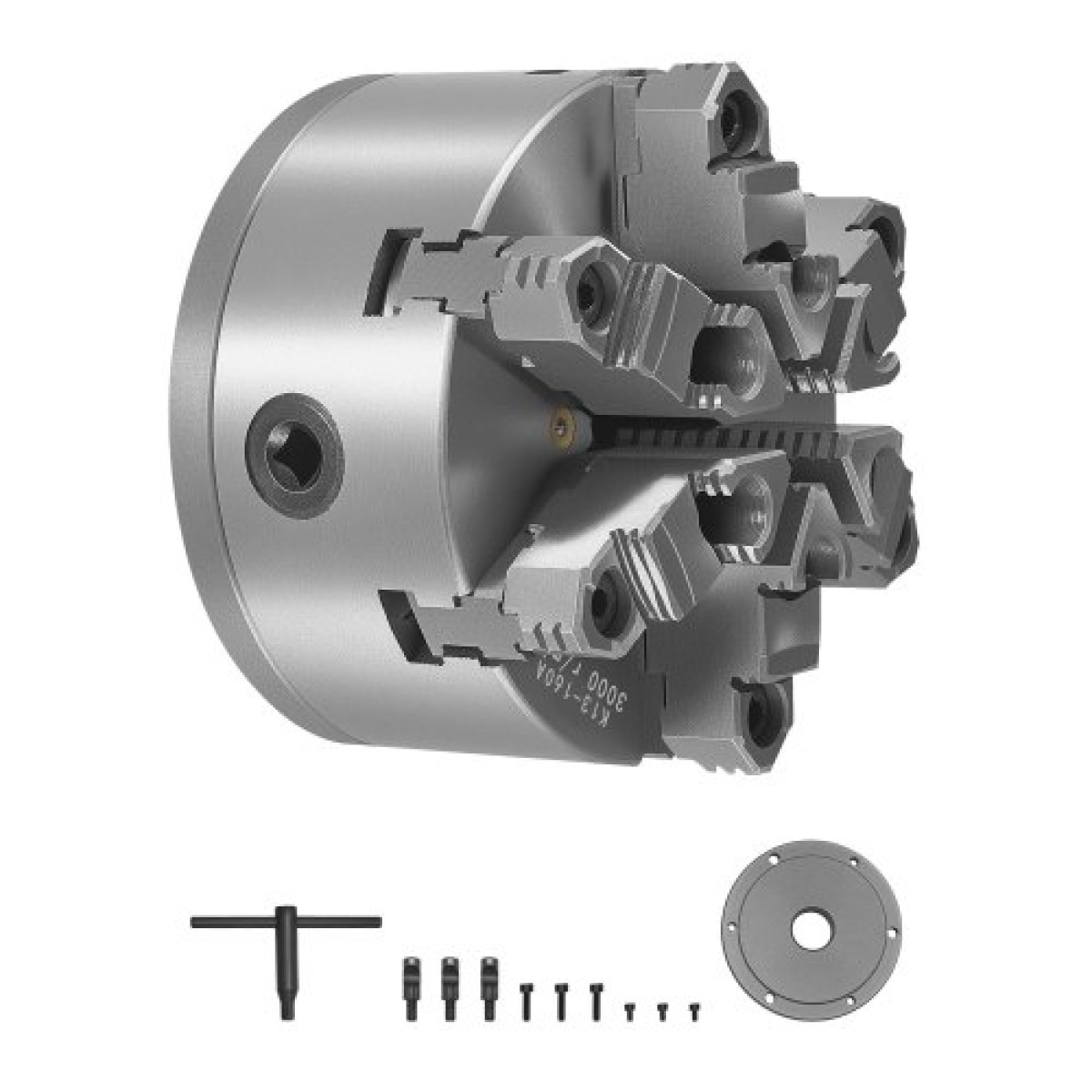 Τσοκ τόρνου VEVOR 6 σιαγόνων, 6 ιντσών (160 mm), τσοκ με αυτοκέντρο με πλάκα στήριξης με κλειδαριά D1-4, 0,12-5,71 ίντσες (3-145 mm) Εύρος σύσφιξης με βίδες με κλειδί T, Υλικό HT300, για μεταλλικό τόρνο ξύλου