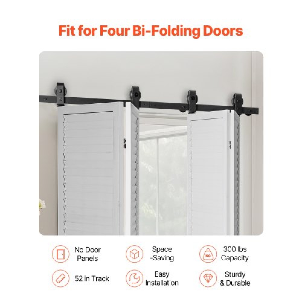 VEVOR Bi-folding Sliding Door Barn Hardware Track Kit, 52" Top Mount Track Kit, σύρεται ομαλά και αθόρυβα, βαρέως τύπου, εύκολο στην εγκατάσταση, κατάλληλο για τέσσερις πόρτες ντουλαπιών 12" ντουλαπιών πλυντηρίου ρούχων (Δεν περιλαμβάνονται)