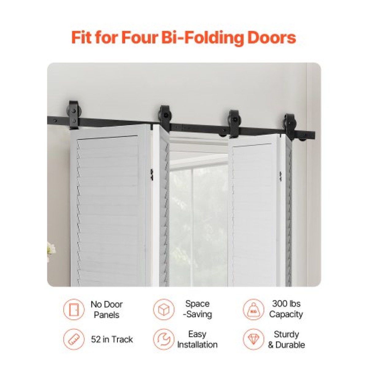 VEVOR Bi-folding Sliding Door Barn Hardware Track Kit, 52" Top Mount Track Kit, σύρεται ομαλά και αθόρυβα, βαρέως τύπου, εύκολο στην εγκατάσταση, κατάλληλο για τέσσερις πόρτες ντουλαπιών 12" ντουλαπιών πλυντηρίου ρούχων (Δεν περιλαμβάνονται)