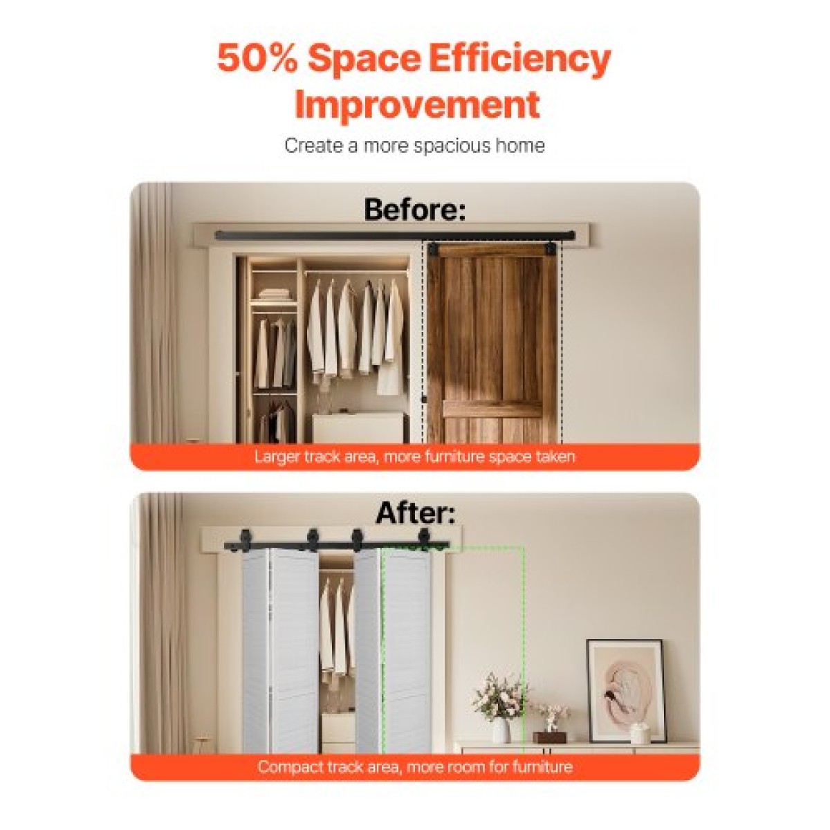 VEVOR Bi-folding Sliding Door Barn Hardware Track Kit, 52" Top Mount Track Kit, σύρεται ομαλά και αθόρυβα, βαρέως τύπου, εύκολο στην εγκατάσταση, κατάλληλο για τέσσερις πόρτες ντουλαπιών 12" ντουλαπιών πλυντηρίου ρούχων (Δεν περιλαμβάνονται)