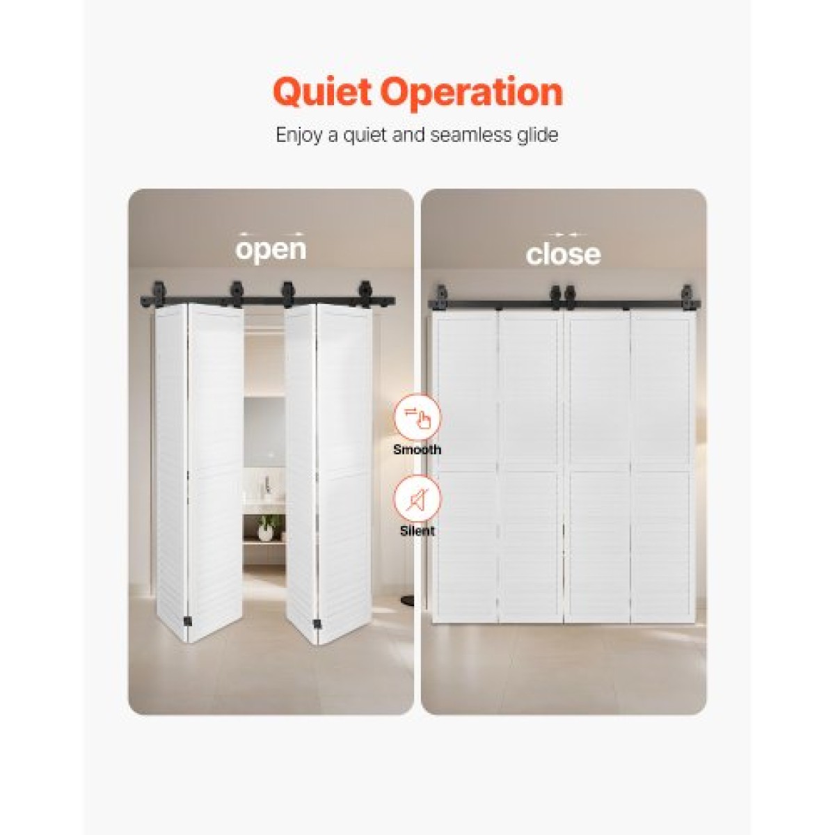 VEVOR Bi-folding Sliding Door Barn Hardware Track Kit, 52" Top Mount Track Kit, σύρεται ομαλά και αθόρυβα, βαρέως τύπου, εύκολο στην εγκατάσταση, κατάλληλο για τέσσερις πόρτες ντουλαπιών 12" ντουλαπιών πλυντηρίου ρούχων (Δεν περιλαμβάνονται)