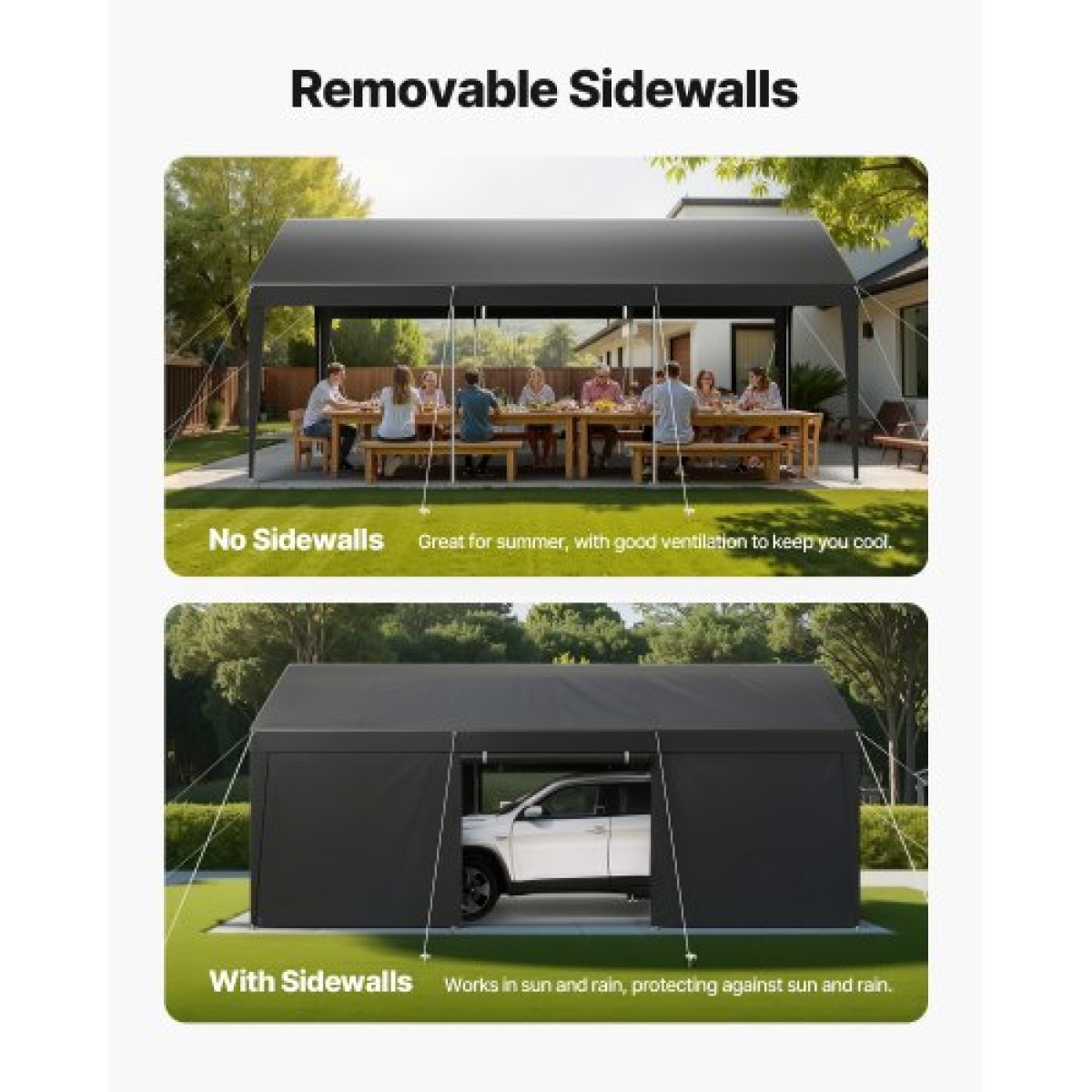VEVOR Carport, 10 x 20 FT εξωτερικός θόλος αυτοκινήτου, Φορητό υπόστεγο με αφαιρούμενα πλευρικά τοιχώματα και πόρτες, βαρέως τύπου στέγαστρο αυτοκινήτου, ανθεκτικό στην υπεριώδη ακτινοβολία & αδιάβροχο, Προστασία για όλες τις εποχές για αυτοκίνητο σκά