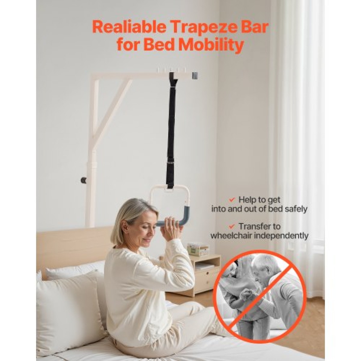 VEVOR Trapeze Bar για κινητικότητα κρεβατιού, ρυθμιζόμενο ύψος τραπεζοειδούς κρεβατιού με 2 τροχούς, 350LBS Weight Capacity Heavy Duty Pull Up Assist Bar με βάση δαπέδου για ηλικιωμένους, ανάπηρους, κατάκοιτους ασθενείς