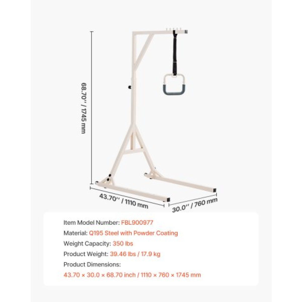 VEVOR Trapeze Bar για κινητικότητα κρεβατιού, ρυθμιζόμενο ύψος τραπεζοειδούς κρεβατιού με 2 τροχούς, 350LBS Weight Capacity Heavy Duty Pull Up Assist Bar με βάση δαπέδου για ηλικιωμένους, ανάπηρους, κατάκοιτους ασθενείς