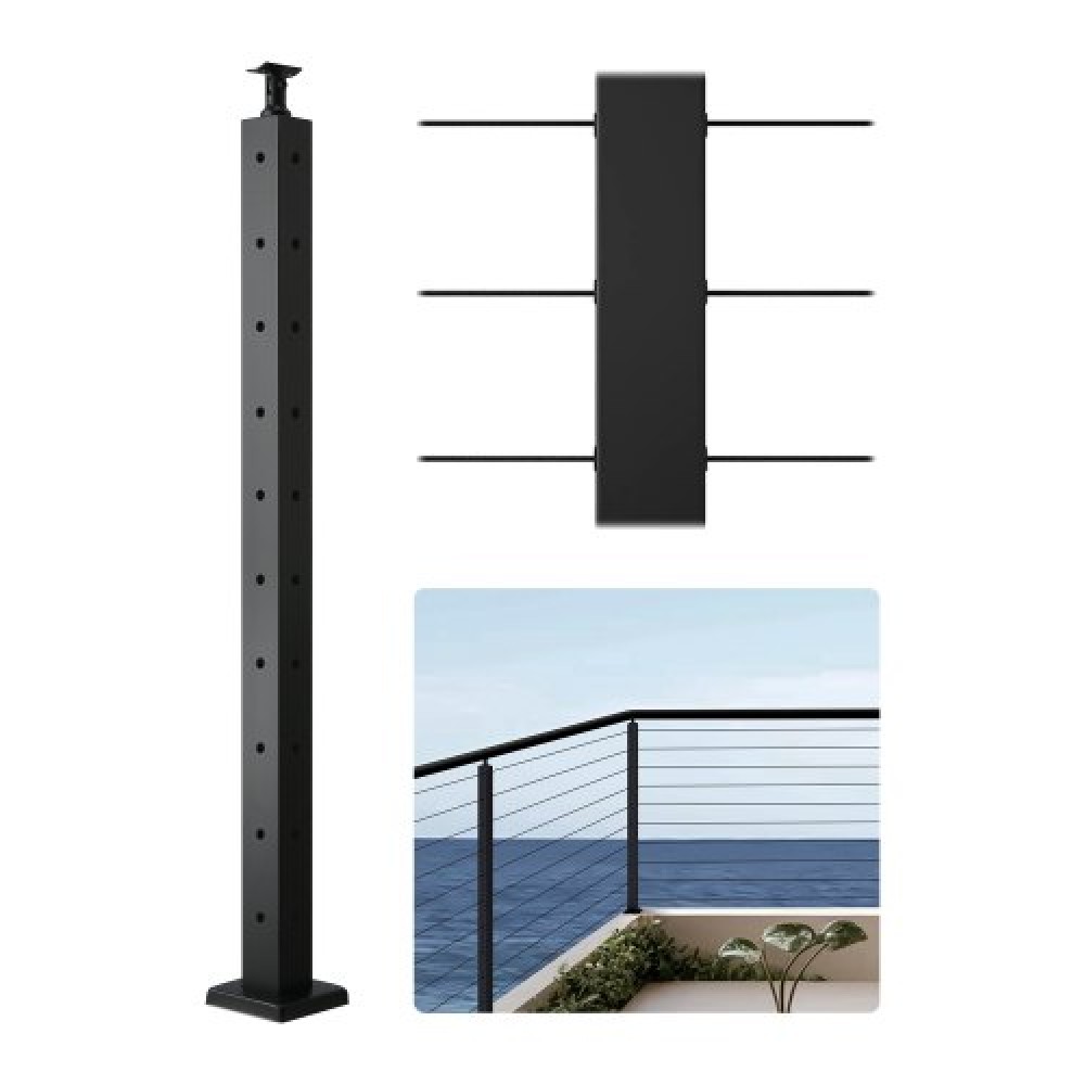 Στύλος κιγκλιδώματος καλωδίου VEVOR, 914,4 x 50,8 x 50,8 mm Γωνιακός στύλος κιγκλιδώματος, με τρυπημένες τρύπες σε σχήμα L, ανοξείδωτο ατσάλι με οριζόντιο και κυρτό βραχίονα, 1-συσκευασία, μαύρο, 1JZLGZXHS914ZPBNY001V0