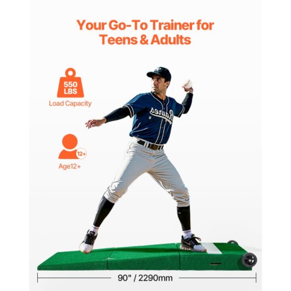 VEVOR Pitching Mound, Portable Baseball Pitcher's Mound, 90 in II Indoor Outdoor Pitching Practice and Training Equipment, Softball Pitching Aid with Antifade Turf, Pitching Rubber, Carry Handles