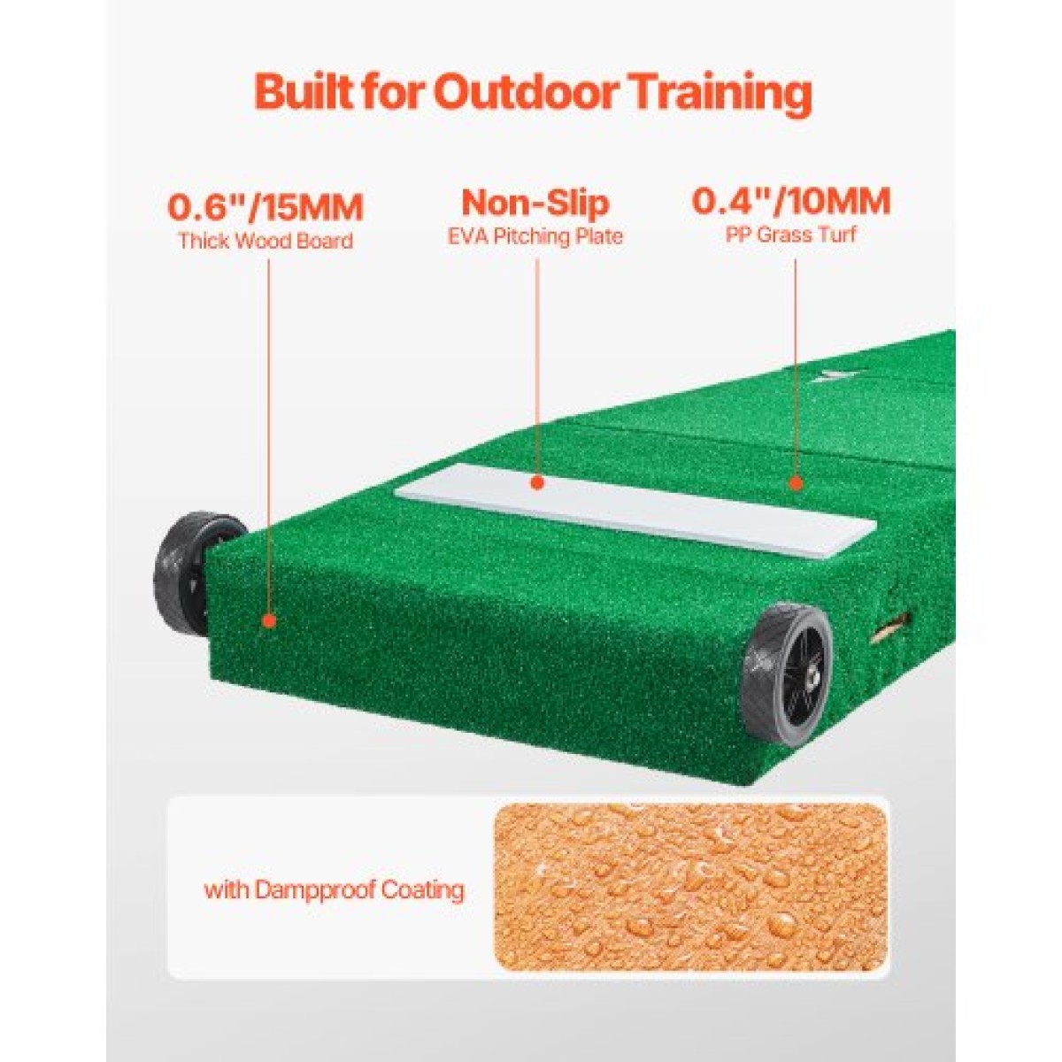 VEVOR Pitching Mound, Portable Baseball Pitcher's Mound, 90 in II Indoor Outdoor Pitching Practice and Training Equipment, Softball Pitching Aid with Antifade Turf, Pitching Rubber, Carry Handles