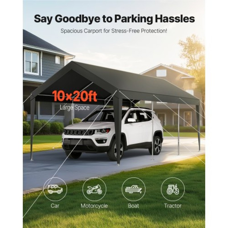 VEVOR Carport, 10 x 20 FT υπαίθριος θόλος αυτοκινήτου, πόσιμο υπόστεγο, γαλβανισμένο βαρέως τύπου στέγαστρο αυτοκινήτου, ανθεκτικό στην υπεριώδη ακτινοβολία & αδιάβροχο, προστασία για όλες τις εποχές, υπόστεγο αποθήκευσης για μοτοσικλέτα σκάφους αυτοκ