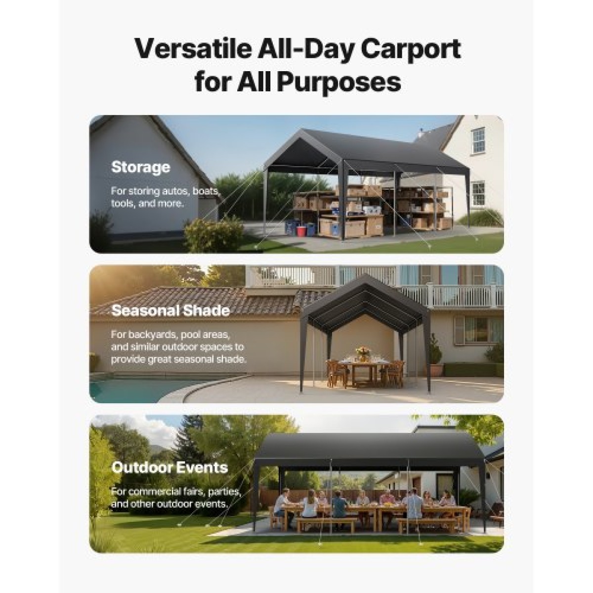 VEVOR Carport, 10 x 20 FT υπαίθριος θόλος αυτοκινήτου, πόσιμο υπόστεγο, γαλβανισμένο βαρέως τύπου στέγαστρο αυτοκινήτου, ανθεκτικό στην υπεριώδη ακτινοβολία & αδιάβροχο, προστασία για όλες τις εποχές, υπόστεγο αποθήκευσης για μοτοσικλέτα σκάφους αυτοκ