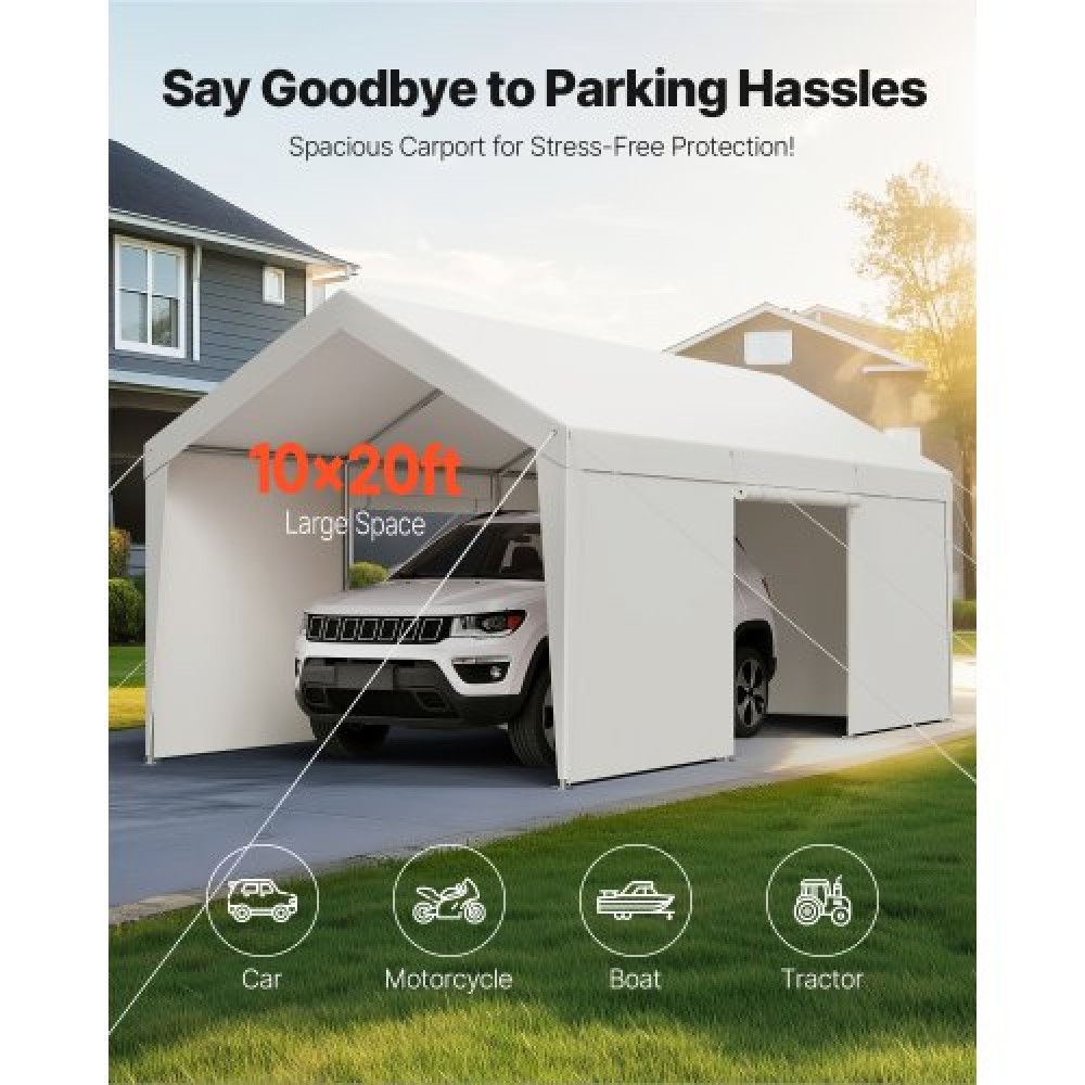 VEVOR Carport, 10 x 20 FT εξωτερικός θόλος αυτοκινήτου, Φορητό υπόστεγο με αφαιρούμενα πλευρικά τοιχώματα και πόρτα, βαρέως τύπου στέγαστρο αυτοκινήτου, ανθεκτικό στην υπεριώδη ακτινοβολία & αδιάβροχο, Προστασία όλων των εποχών για αυτοκίνητο σκάφος λ