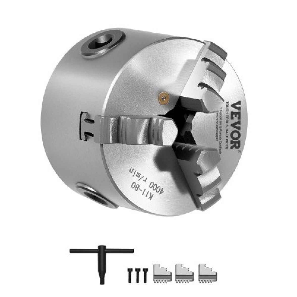 Τσοκ τόρνου VEVOR 3 σιαγόνων, 3 ιντσών (80 mm), τσοκ με αυτοκέντρο, 0,08-2,48 ίντσες (2-63 mm) Εύρος σύσφιξης με βίδες στερέωσης κλειδιού T Αναστρέψιμες σιαγόνες, υλικό HT300, Εσωτερικό εξωτερικό για μεταλλικό τόρνο ξύλου
