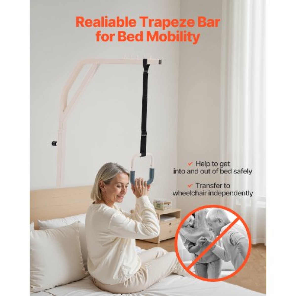 VEVOR Trapeze Bar για κινητικότητα κρεβατιού, ρυθμιζόμενο ύψος ελεύθερα στέκεται τραπεζοειδές μπαρ με 2 τροχούς, 300LBS Bed Pull Up Assist για ηλικιωμένα άτομα με ειδικές ανάγκες, Ιδανικό για νοσοκομεία, γηροκομείο και φροντίδα στο σπίτι