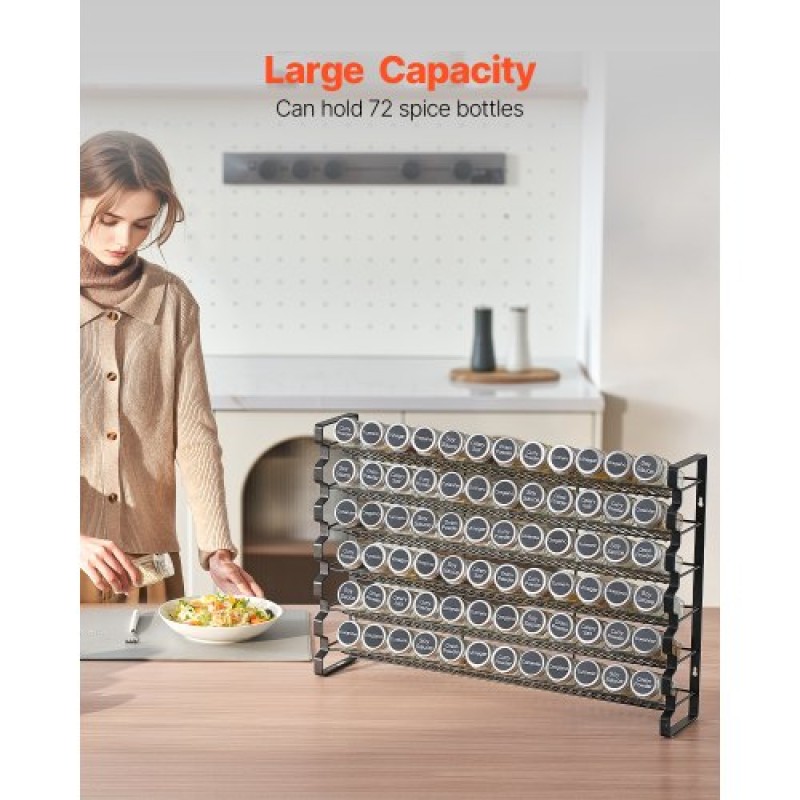 Organizer για ντουλάπι VEVOR Spice Rack, Organizer μπαχαρικών με 72 άδεια βάζα μπαχαρικών, καπάκια, ετικέτες μπαχαρικών και ολοκληρωμένο σετ χωνιού, οργάνωση καρυκευμάτων για πάγκο, κουζίνα, ντουλάπι, ντουλάπι, 23x16 in