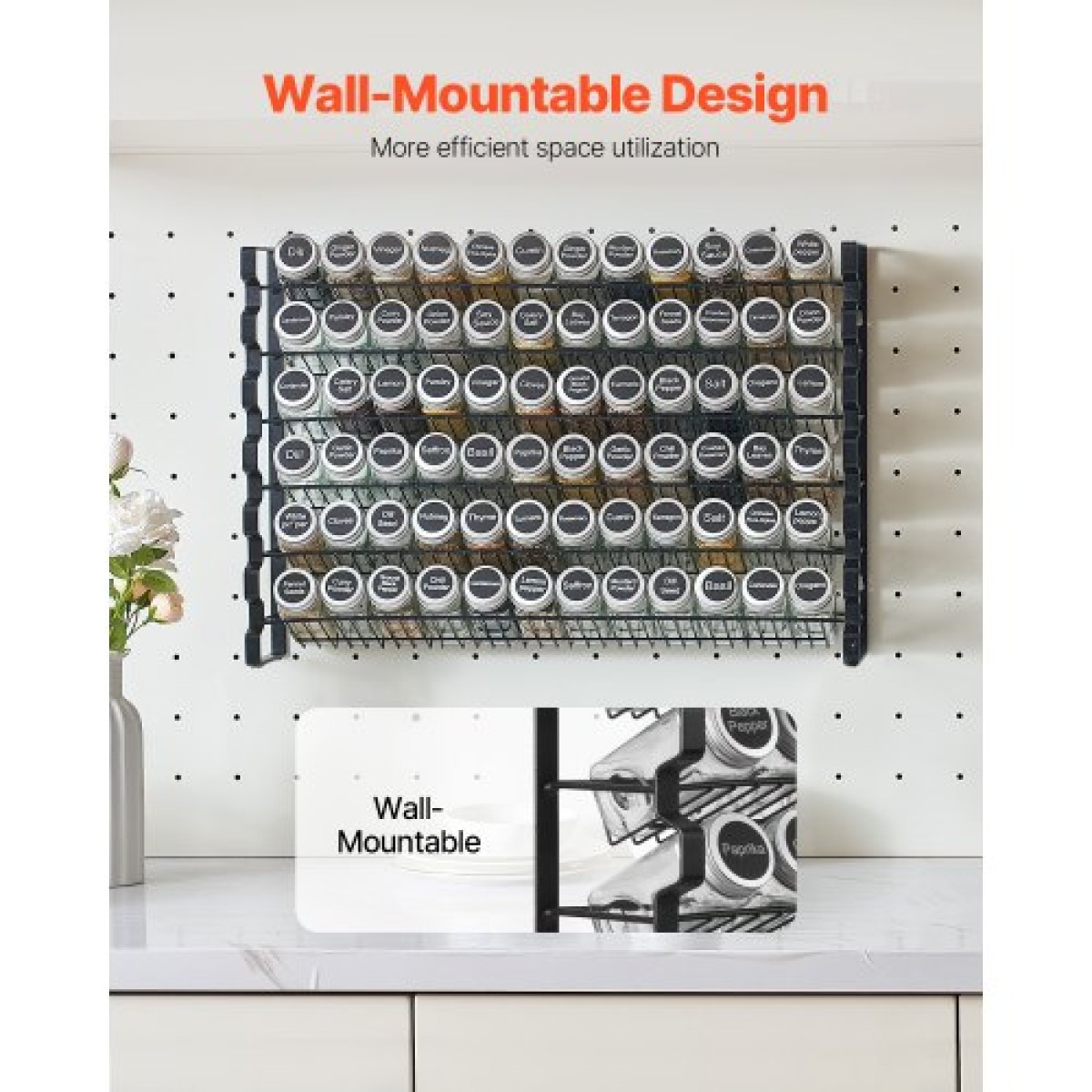 Organizer για ντουλάπι VEVOR Spice Rack, Organizer μπαχαρικών με 72 άδεια βάζα μπαχαρικών, καπάκια, ετικέτες μπαχαρικών και ολοκληρωμένο σετ χωνιού, οργάνωση καρυκευμάτων για πάγκο, κουζίνα, ντουλάπι, ντουλάπι, 23x16 in