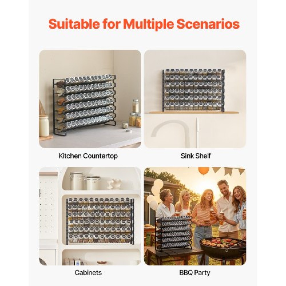 Organizer για ντουλάπι VEVOR Spice Rack, Organizer μπαχαρικών με 72 άδεια βάζα μπαχαρικών, καπάκια, ετικέτες μπαχαρικών και ολοκληρωμένο σετ χωνιού, οργάνωση καρυκευμάτων για πάγκο, κουζίνα, ντουλάπι, ντουλάπι, 23x16 in