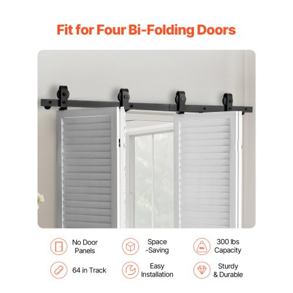 VEVOR Bi-folding Sliding Door Barn Hardware Track Kit, 64" Top Mount Track Kit, σύρεται ομαλά και αθόρυβα, βαρέως τύπου, εύκολο στην εγκατάσταση, κατάλληλο για τέσσερις πόρτες ντουλαπιών 15" ντουλαπιών πλυντηρίου ρούχων (Δεν περιλαμβάνονται)