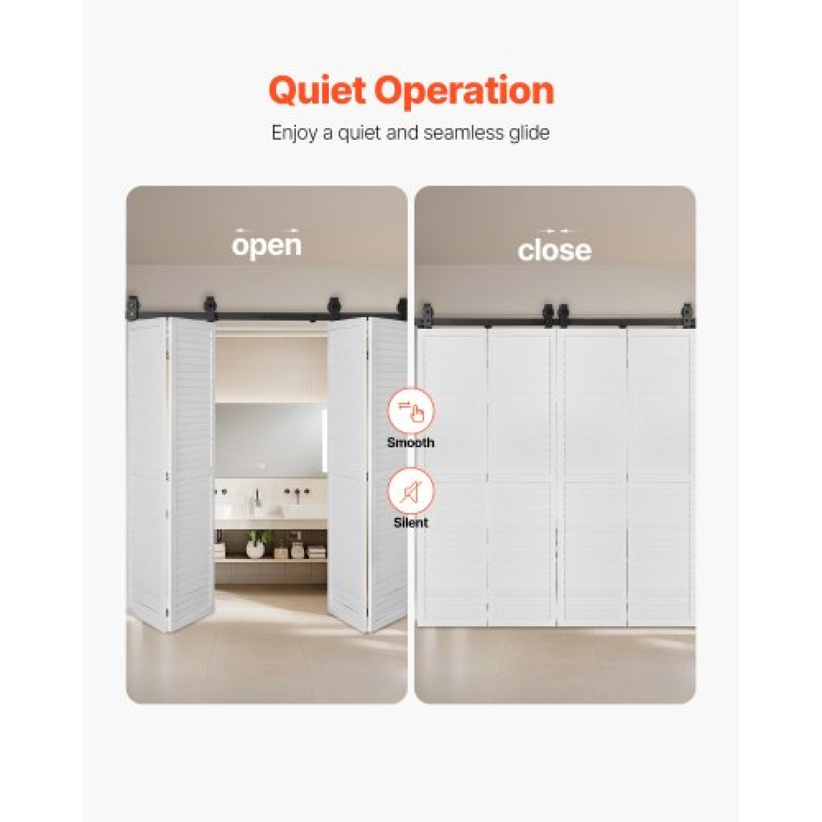 VEVOR Bi-folding Sliding Door Barn Hardware Track Kit, 64" Top Mount Track Kit, σύρεται ομαλά και αθόρυβα, βαρέως τύπου, εύκολο στην εγκατάσταση, κατάλληλο για τέσσερις πόρτες ντουλαπιών 15" ντουλαπιών πλυντηρίου ρούχων (Δεν περιλαμβάνονται)