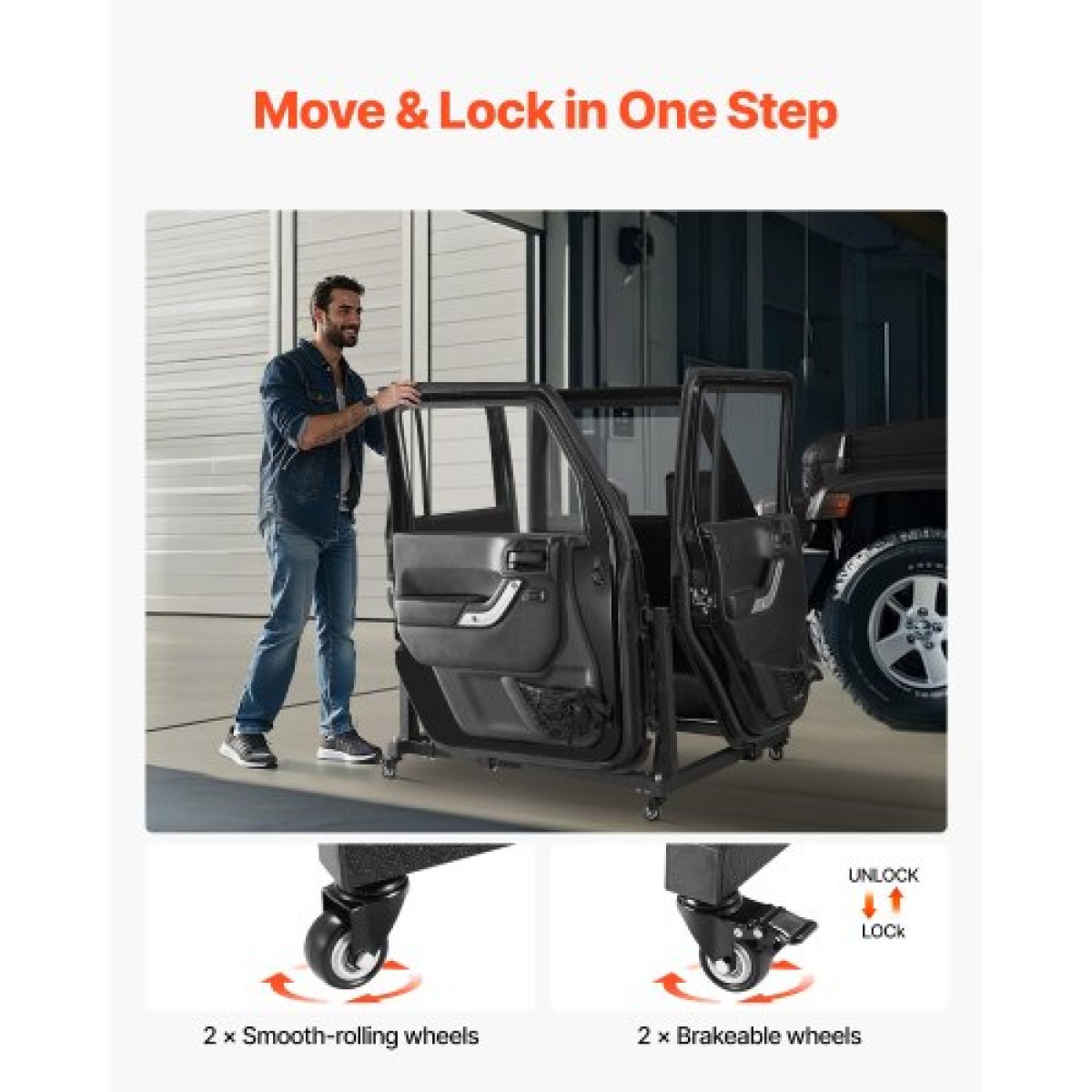 VEVOR Jeep Door Storage Cart, 4 Doors Moveable Storage Cart Rack with Thickened Rubber Cushion, Sturdy Door Door Cart Cart Fit for Jeep Wrangler JK JL/Gladiator JT 2007- 2023 JK JL / Gladiator JT