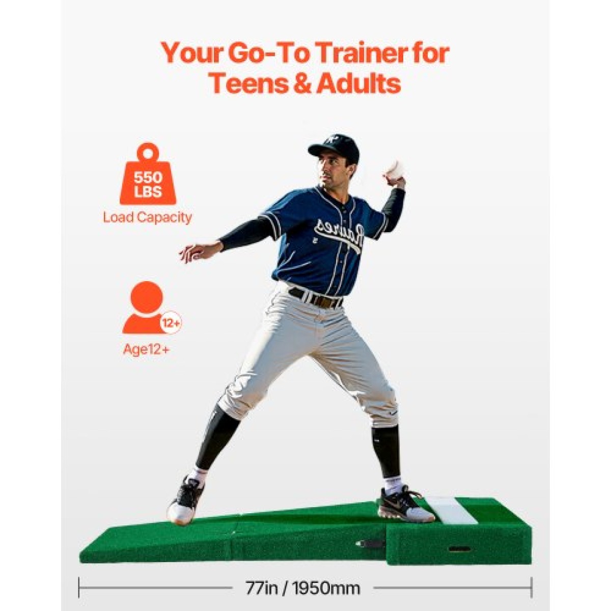 VEVOR Pitching Mound, Portable Baseball Pitcher's Mound, 77 in IIdoor Outdoor Pitching Practice and Training Equipment, Softball Pitching Aid with Antifade Turf, Pitching Rubber, Carry Handles