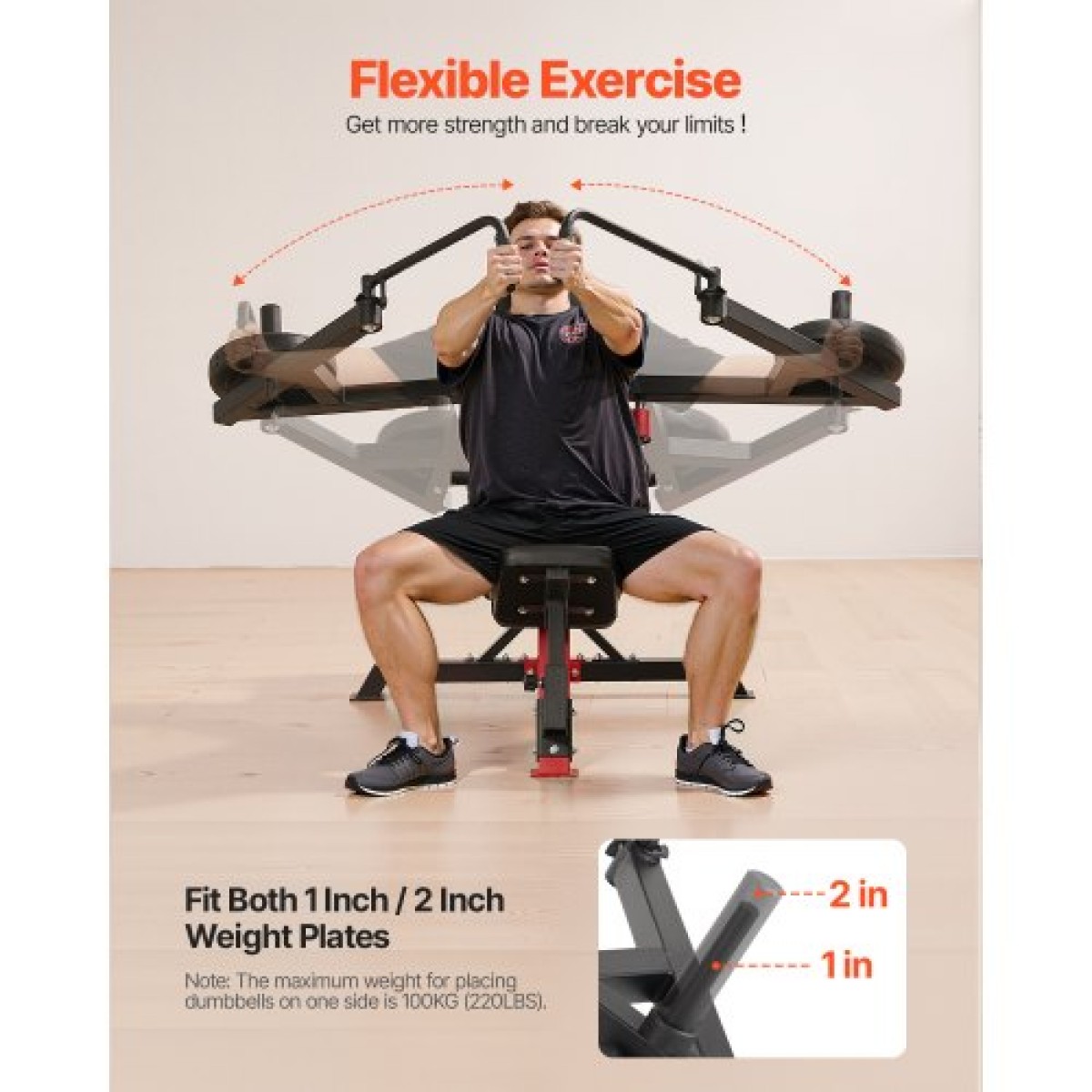 VEVOR Inclin Chest Fly and Rear Delt Fly Machine, 450 LBS Chest Machine, Ρυθμιζόμενο σετ πάγκων στήθους γυμναστικής, οικιακός εξοπλισμός γυμναστικής για μηχάνημα προπόνησης δύναμης άνω μέρους σώματος