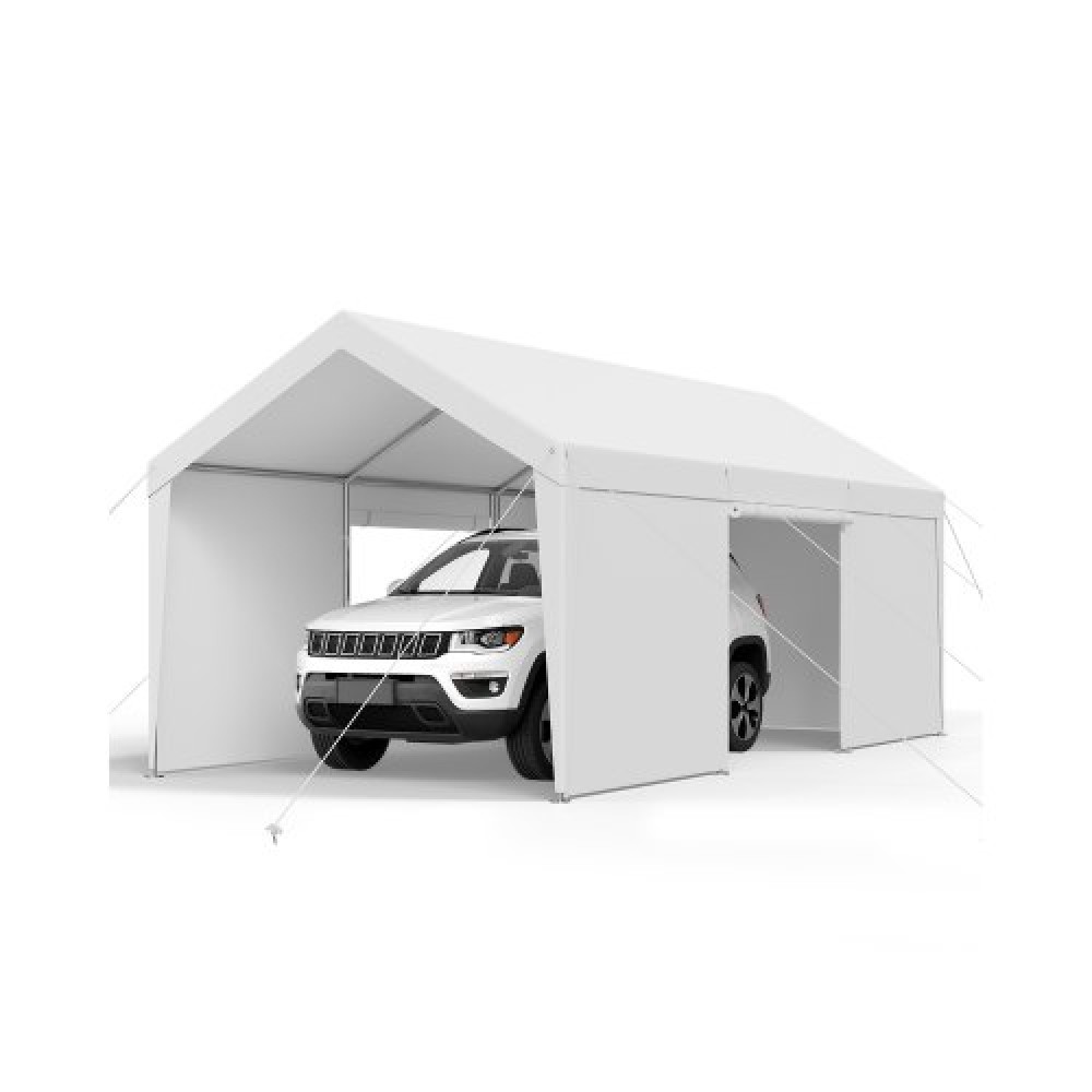 VEVOR Carport, 12 x 20 FT υπαίθριο κουβούκλιο αυτοκινήτου, φορητό υπόστεγο με αφαιρούμενα πλευρικά τοιχώματα και πόρτα, βαρέως τύπου στέγαστρο αυτοκινήτου, ανθεκτικό στην υπεριώδη ακτινοβολία & αδιάβροχο, Προστασία όλων των εποχών για αυτοκίνητο σκάφο