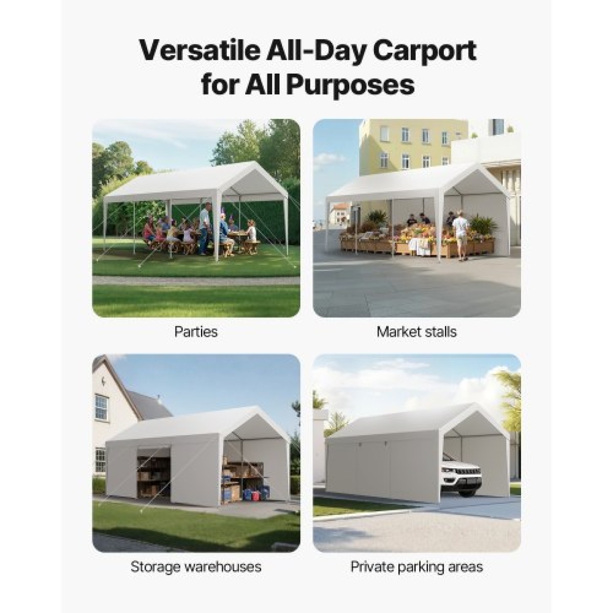 VEVOR Carport, 12 x 20 FT υπαίθριο κουβούκλιο αυτοκινήτου, φορητό υπόστεγο με αφαιρούμενα πλευρικά τοιχώματα και πόρτα, βαρέως τύπου στέγαστρο αυτοκινήτου, ανθεκτικό στην υπεριώδη ακτινοβολία & αδιάβροχο, Προστασία όλων των εποχών για αυτοκίνητο σκάφο