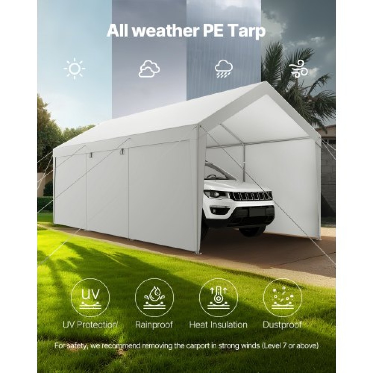 VEVOR Carport, 12 x 20 FT υπαίθριο κουβούκλιο αυτοκινήτου, φορητό υπόστεγο με αφαιρούμενα πλευρικά τοιχώματα και πόρτα, βαρέως τύπου στέγαστρο αυτοκινήτου, ανθεκτικό στην υπεριώδη ακτινοβολία & αδιάβροχο, Προστασία όλων των εποχών για αυτοκίνητο σκάφο