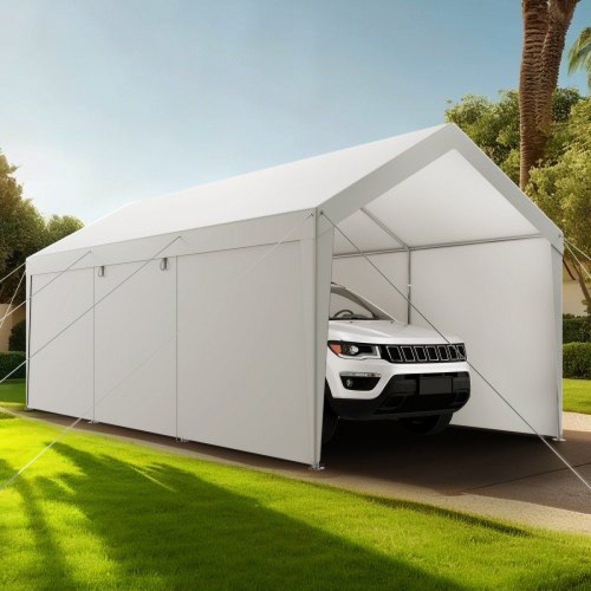VEVOR Carport, 12 x 20 FT υπαίθριο κουβούκλιο αυτοκινήτου, φορητό υπόστεγο με αφαιρούμενα πλευρικά τοιχώματα και πόρτα, βαρέως τύπου στέγαστρο αυτοκινήτου, ανθεκτικό στην υπεριώδη ακτινοβολία & αδιάβροχο, Προστασία όλων των εποχών για αυτοκίνητο σκάφο