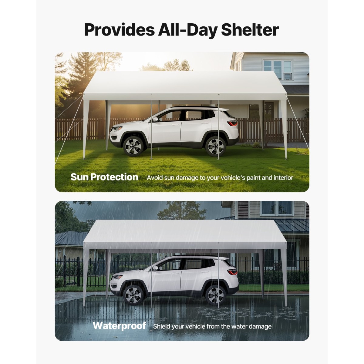 VEVOR Carport, 10 x 20 FT κουβούκλιο εξωτερικού χώρου, πόσιμο υπόστεγο, γαλβανισμένο βαρέως τύπου στέγαστρο αυτοκινήτου, ανθεκτικό στην υπεριώδη ακτινοβολία & αδιάβροχο, προστασία για όλες τις εποχές, υπόστεγο αποθήκευσης για μοτοσυκλέτες σκάφους Λευκ