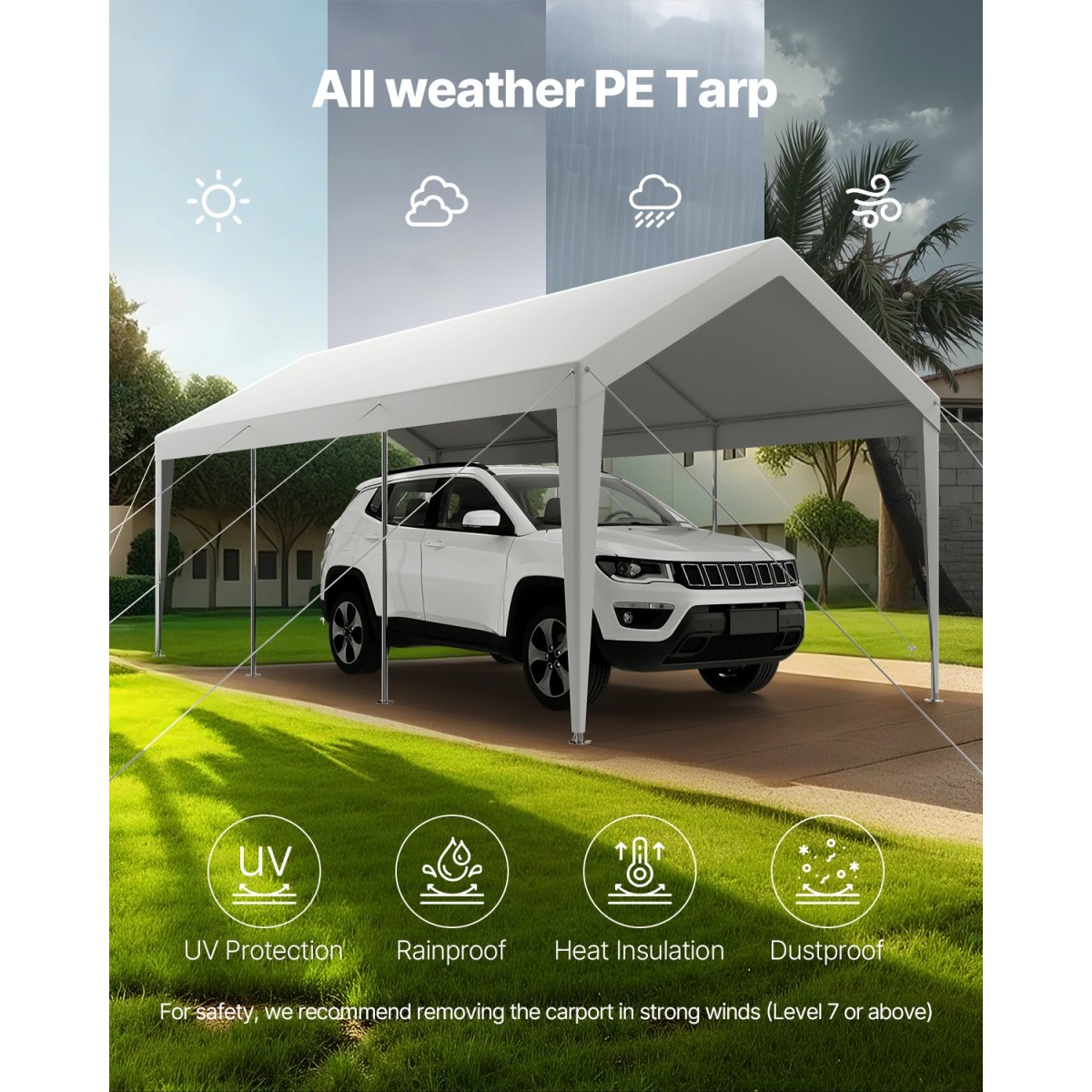VEVOR Carport, 10 x 20 FT κουβούκλιο εξωτερικού χώρου, πόσιμο υπόστεγο, γαλβανισμένο βαρέως τύπου στέγαστρο αυτοκινήτου, ανθεκτικό στην υπεριώδη ακτινοβολία & αδιάβροχο, προστασία για όλες τις εποχές, υπόστεγο αποθήκευσης για μοτοσυκλέτες σκάφους Λευκ
