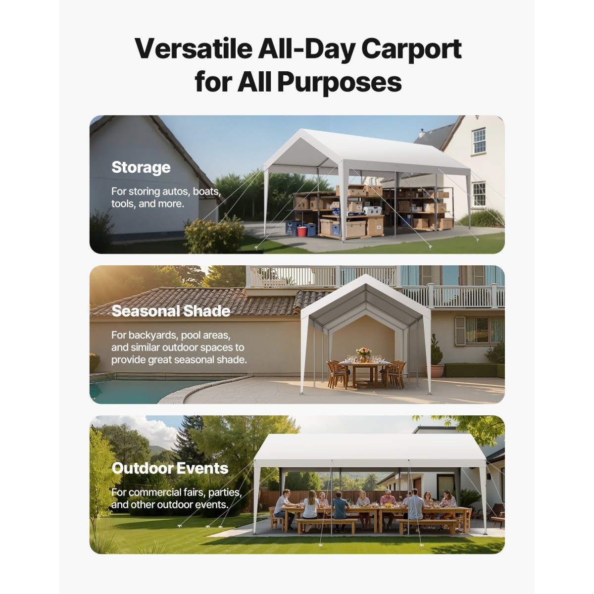 VEVOR Carport, 10 x 20 FT κουβούκλιο εξωτερικού χώρου, πόσιμο υπόστεγο, γαλβανισμένο βαρέως τύπου στέγαστρο αυτοκινήτου, ανθεκτικό στην υπεριώδη ακτινοβολία & αδιάβροχο, προστασία για όλες τις εποχές, υπόστεγο αποθήκευσης για μοτοσυκλέτες σκάφους Λευκ