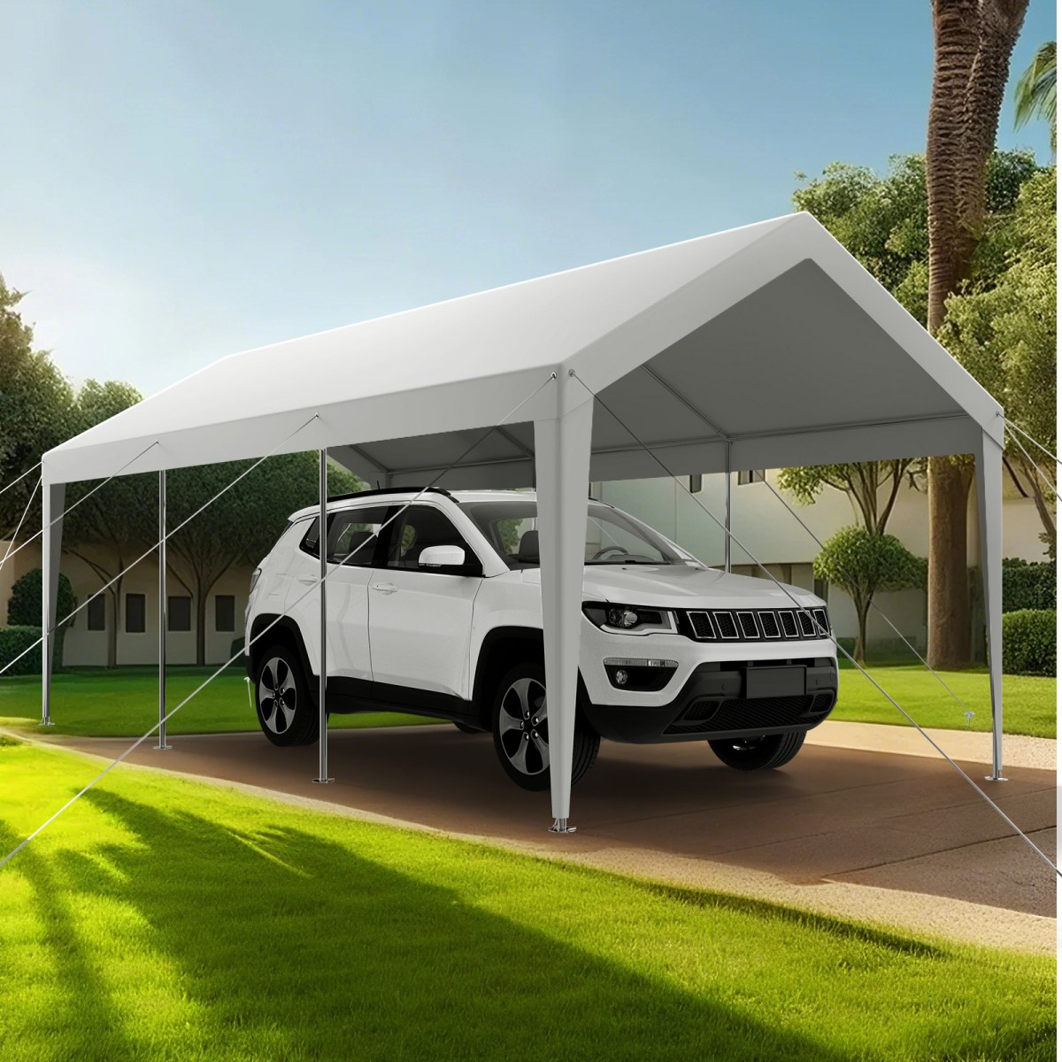 VEVOR Carport, 10 x 20 FT κουβούκλιο εξωτερικού χώρου, πόσιμο υπόστεγο, γαλβανισμένο βαρέως τύπου στέγαστρο αυτοκινήτου, ανθεκτικό στην υπεριώδη ακτινοβολία & αδιάβροχο, προστασία για όλες τις εποχές, υπόστεγο αποθήκευσης για μοτοσυκλέτες σκάφους Λευκ