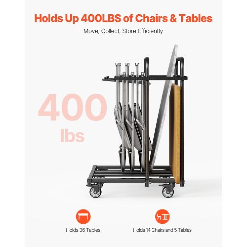 VEVOR Folding Chair Rack Cart for 5 Tables+14 Chairs of 400LBS with Casters