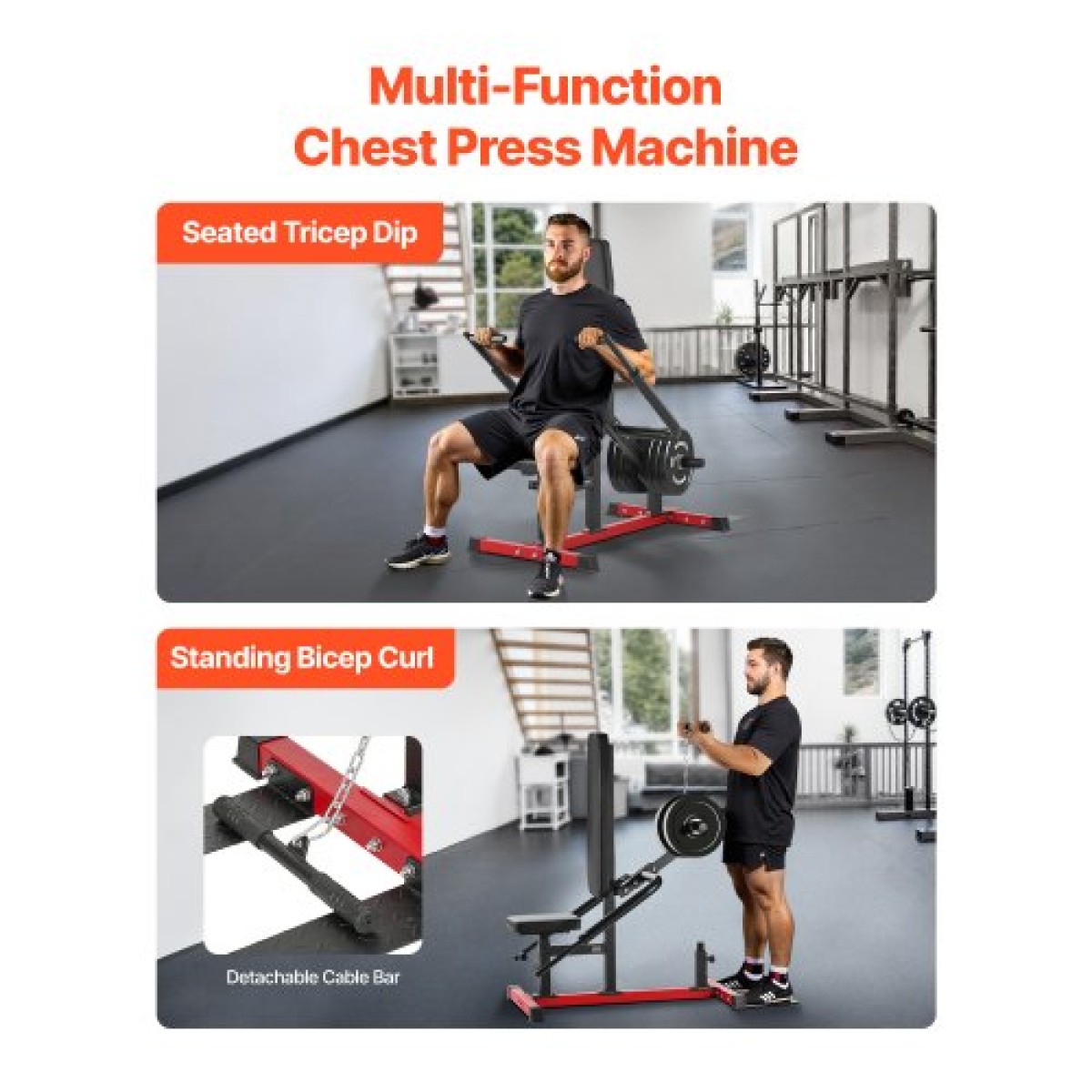 VEVOR Seated Dip Machine, Tricep Bicep Press Down Machine με καλωδιακή ράβδο, ρυθμιζόμενο κάθισμα και πλάτη, εξοπλισμός άσκησης για προπόνηση στήθους, γυμναστική άσκηση ώθησης άνω μέρους σώματος, κράτημα έως 450 LBS