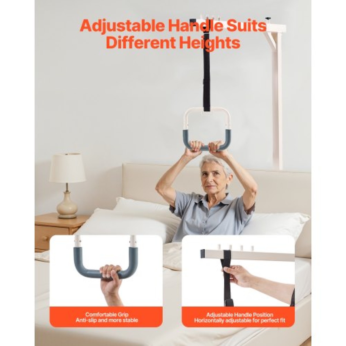 VEVOR Trapeze Bar for Bed Mobility, Heavy-Duty Steel Free Standing Bar Trapeze 250 LBS Weight Capacity, Hospital Bed Pull Up Assist για ηλικιωμένους και άτομα με ειδικές ανάγκες, Ιδανικό για νοσοκομεία, γηροκομείο, φροντίδα στο σπίτι