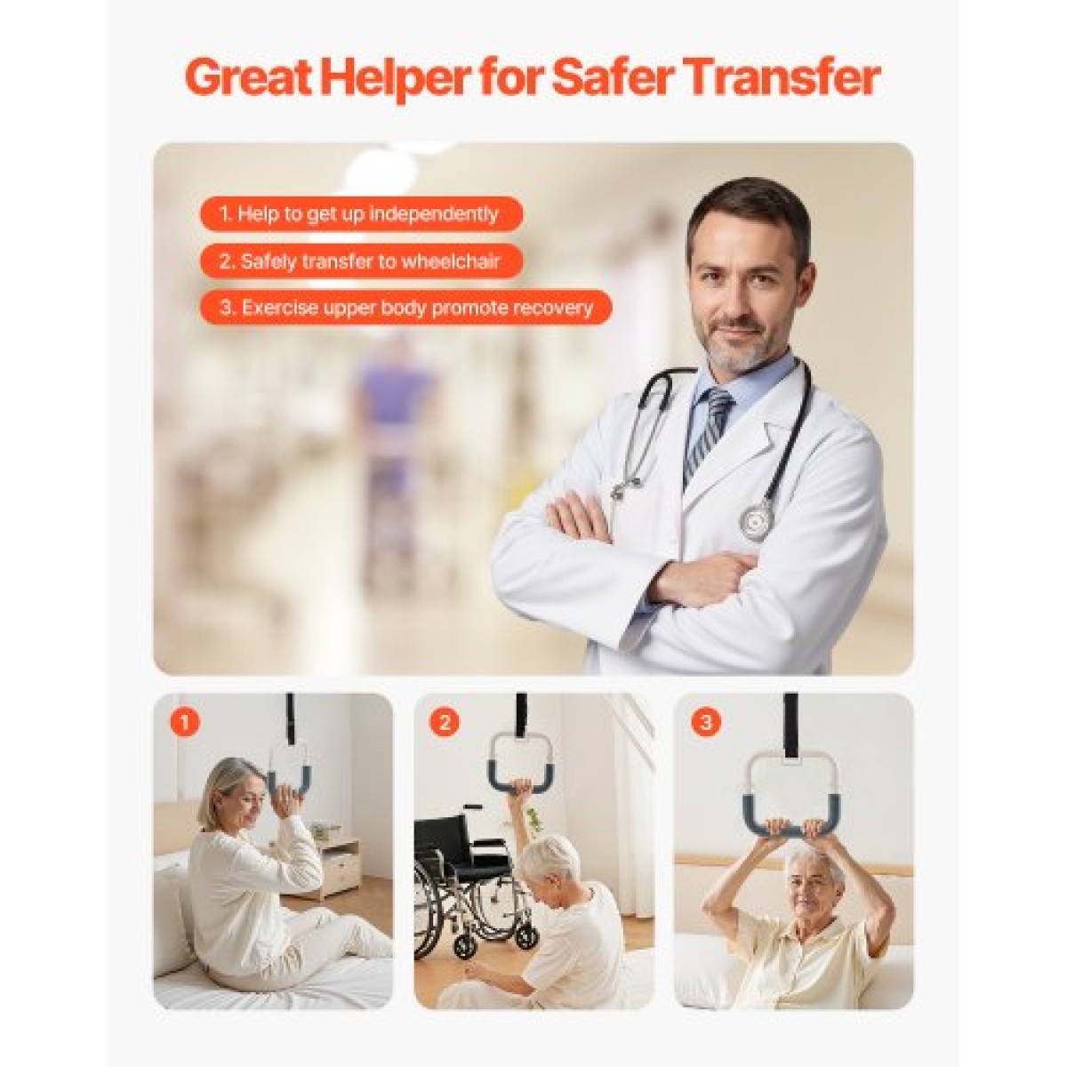 VEVOR Trapeze Bar for Bed Mobility, Heavy-Duty Steel Free Standing Bar Trapeze 250 LBS Weight Capacity, Hospital Bed Pull Up Assist για ηλικιωμένους και άτομα με ειδικές ανάγκες, Ιδανικό για νοσοκομεία, γηροκομείο, φροντίδα στο σπίτι